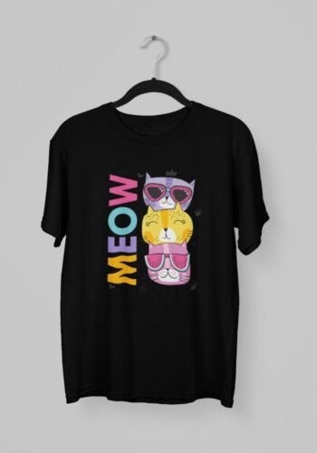 Kalavesh MEOW Cat Lover T-Shirt | Cute Cat Print Graphic Tee for Men & Women