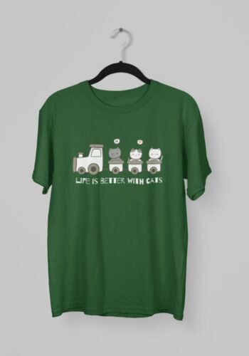 Kalavesh Life is Better with Cats T-Shirt | Funny Cat Sitting in Train Graphic Tee for Men & Women