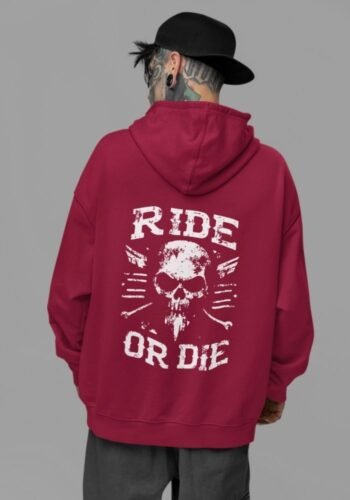 Kalavesh Oversized Skull Back Print -Mehroon-Hoodie